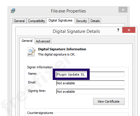 Screenshot of the Plugin Update SL certificate